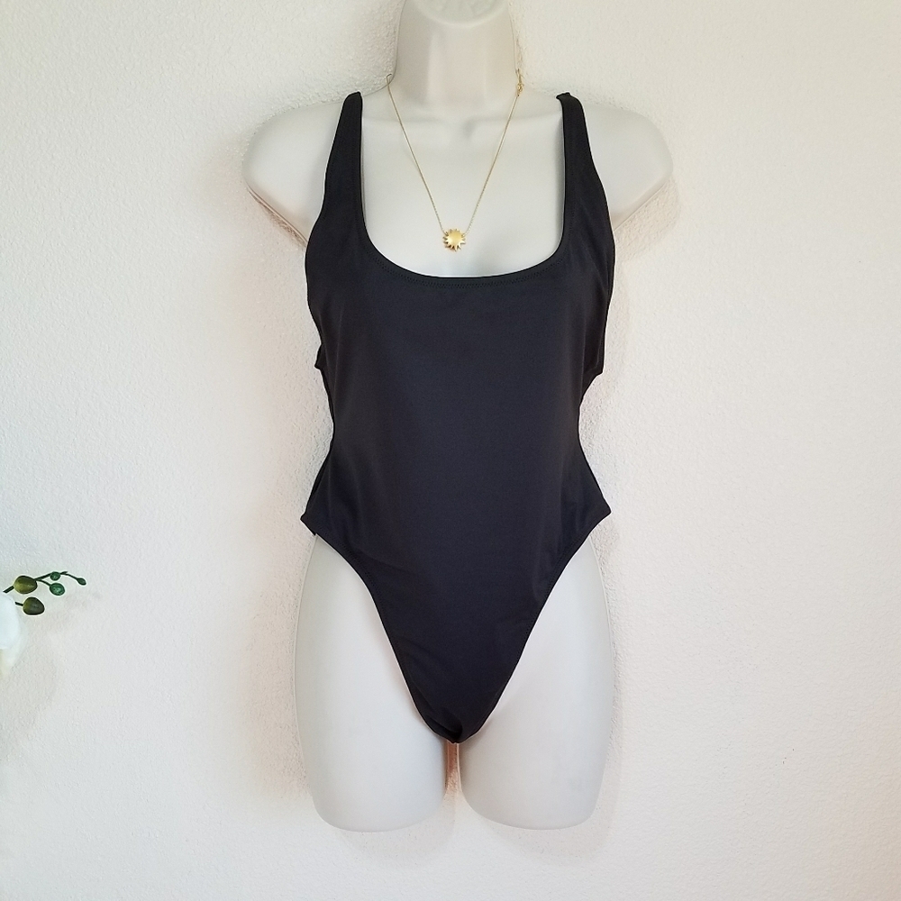 SKIMS Scoop Neck One Piece Swimsuit in Onyx